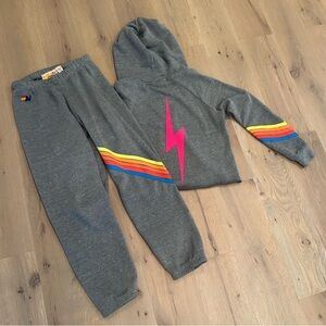 Aviator Nation women’s neon grey split neck hoodie & sweatpants set. Like new!